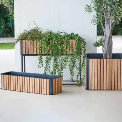 Cane-Line Combine Pflanzgefäß 83x62x28cm Teak/Alu Natur/Lava Grey -Dopptler Geschaft cane line combine pflanzgefaess 53x53x40cm teak alu 1463498 2