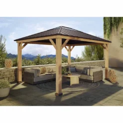 OUTLIV. Gartenpavillon Zedernholz/Stahl Braun -Dopptler Geschaft outliv pavillon 393x335 cm zedernholz stahl 1422204 9