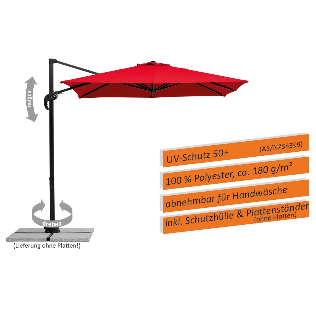 Schneider® Schneider Rhodos Junior Ampelschirm 230x230cm Anthrazit/Rot 4 Schneider® Schneider Rhodos Junior Ampelschirm 230x230cm Anthrazit/Rot – Bild 4