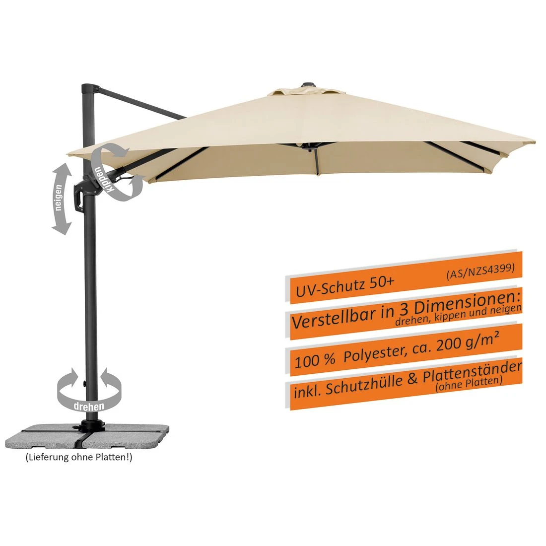 Schneider® Schneider Rhodos Twist Ampelschirm 300x300cm Natur 5 Schneider® Schneider Rhodos Twist Ampelschirm 300x300cm Natur – Bild 5